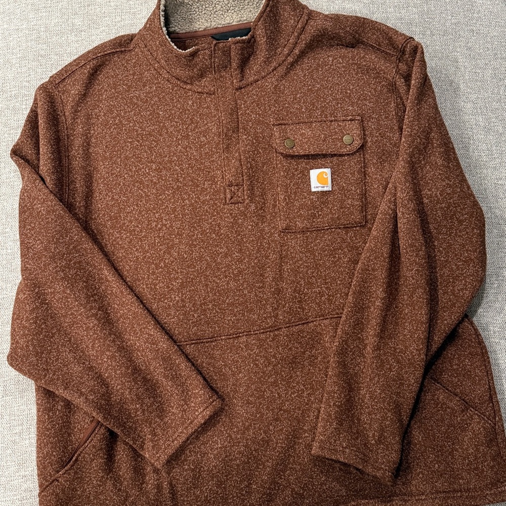 Carhartt Chestnut Quarter-Zip Pocket Sweater Fleece Pullover Relaxed Fit